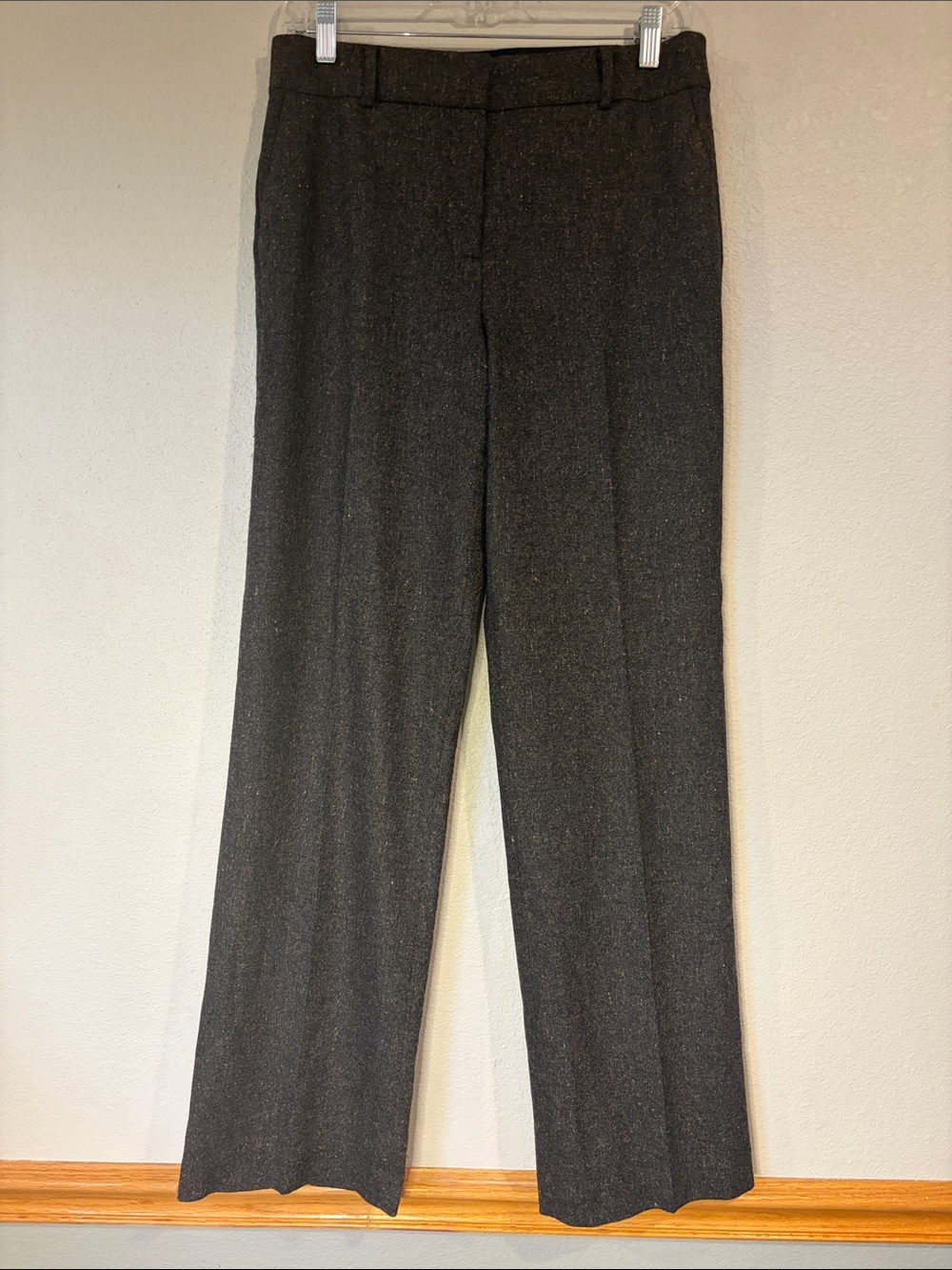 Talbots tweed wool blend lined straight trouser dress pants chocolate brown 8
